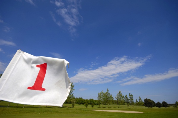 Closeup of a golf flag number one.